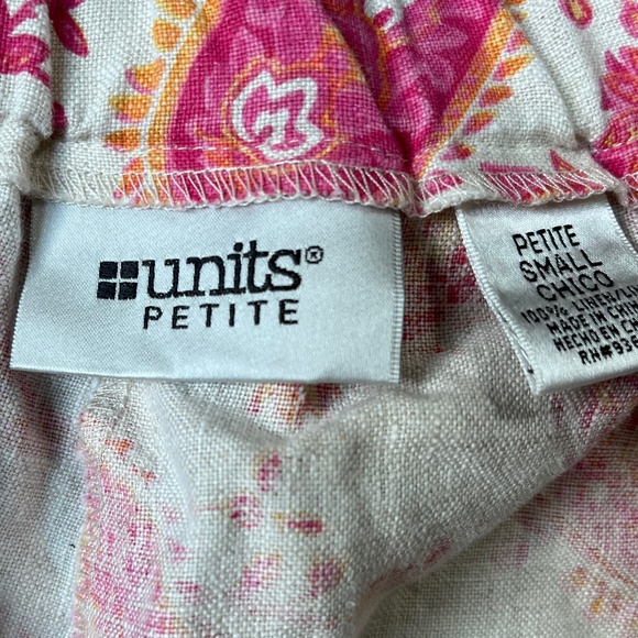 Units petite pink orange paisley linen wide leg drawstring palazzo pants small - Picture 3 of 7
